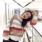 Long-sleeve Rainbow Striped Knit Sweater As Shown In Figure - One Size