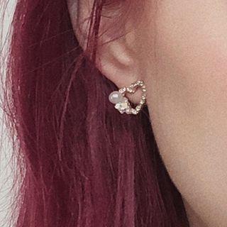 Faux Pearl Heart Earring 1 Pair - Aea0121 - As Shown In Figure - One Size