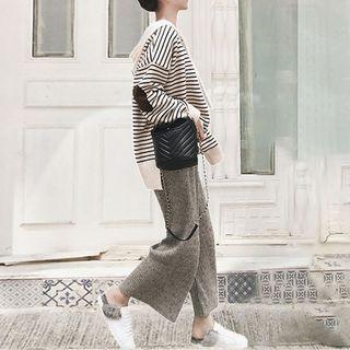 Set: Striped Hooded Sweater + Cropped Wide-leg Pants