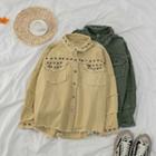 Fray-hem Studded Long-sleeve Denim Shirt