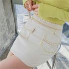Metallic-bead Pocket Faux-suede Mini Skirt