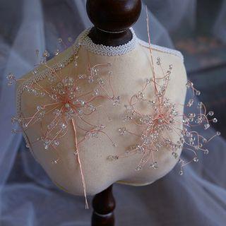 Wedding Faux Crystal Branches Hair Stick 1 Pair - Pink Gold - One Size