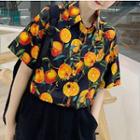 Orange Print Short-sleeve Shirt As Shown In Figure - One Size