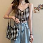 V-neck Houndstooth Crop Camisole Top