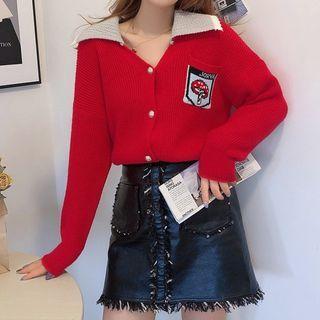 Mushroom Print Collared Cardigan