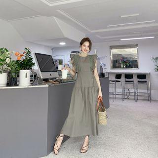 Sleeveless Frilled Lace-trim Maxi Dress