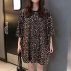 Leopard Patterned Elbow-sleeve T-shirt