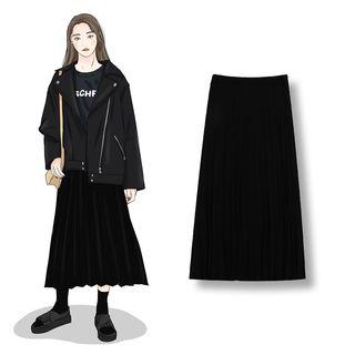 Midi A-line Pleated Skirt Black - One Size