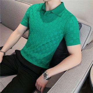 Short-sleeve Checker Polo Knit Top