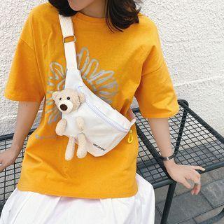 Bear Applique Canvas Sling Bag
