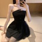 Strapless Mesh Mini A-line Dress Black - One Size