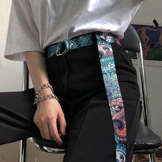 Paisley Print Canvas Belt Green & Black - One Size