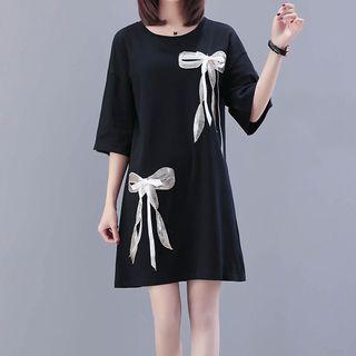 Bow Accent Elbow-sleeve T-shirt Dress