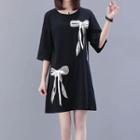 Bow Accent Elbow-sleeve T-shirt Dress