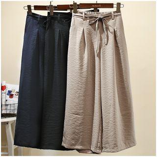 Crop Tie-waist Wide-leg Pants Almond - L