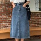 High-waist A-line Medium Long Denim Skirt
