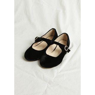 Rhinestone-buckle Velvet Mary Jane Flats