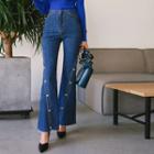 Metal-button Trim Boot-cut Jeans