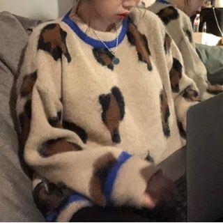 Leopard Sweater Brown Print - Almond - One Size