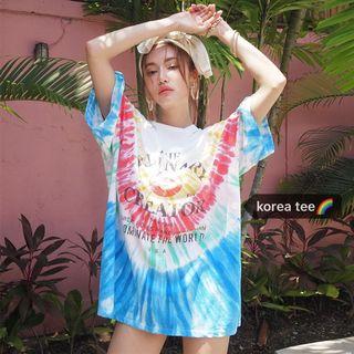 Tie-dye Short-sleeve Print T-shirt Blue - One Size