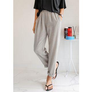 Plus Size Elasticized-waist Straight-cut Glen-plaid Pants