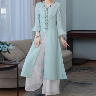 3/4-sleeve A-line Dress / Wide Leg Pants