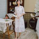 Traditional Chinese Elbow-sleeve Chiffon A-line Midi Dress