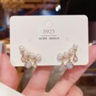 Faux Pearl Rhinestone Dangle Earring E0154 - Silver Earring - Gold - One Size