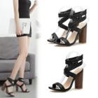 Woven Ankle Strap Chunky Heel Sandals