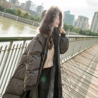 Furry-trim Zip-detail Hooded Padded Coat