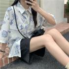 Short-sleeve Flower Loose-fit Shirt