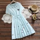 Short Sleeve Cat Embroidered Dress