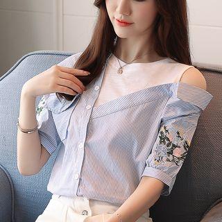 Cold Shoulder Elbow-sleeve Shirt