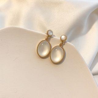 Cat Eye Stone Earring 1 Pair - Silver Earring - One Size