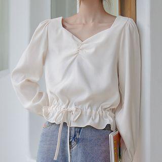 Sweetheart Neckline Bell-sleeve Chiffon Top Almond - One Size