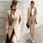 Set: Open Front Long Blazer + Straight-fit Pants
