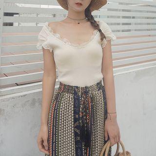 Cap Sleeve Lace Trim Knit Top