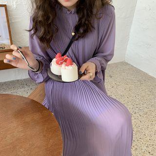 Long-sleeve Pleated Midi Dress Purple - One Size