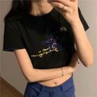 Lettering Short-sleeve Cropped T-shirt Black - One Size