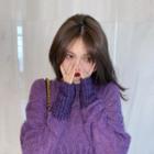 Color Block Long-sleeve Knit Top / Midi A-line Skirt