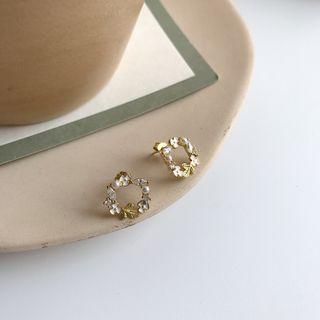 Flower Hoop Stud Earring E229 - 1 Pair - Gold - One Size