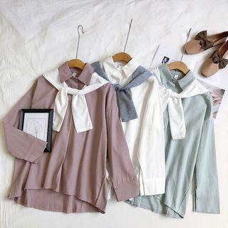 Set: Long-sleeve Plain Shirt + Cape