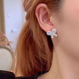 Bow Rhinestone Earring 1 Pr - Silver - One Size