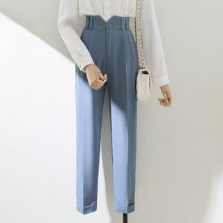 High-waist Plain Chiffon Rolled Cropped Pants
