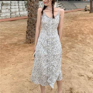 Spaghetti Strap Floral Midi A-line Dress / Cropped Jacket
