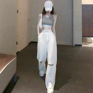 Cropped Tank Top / Ripped Harem Pants