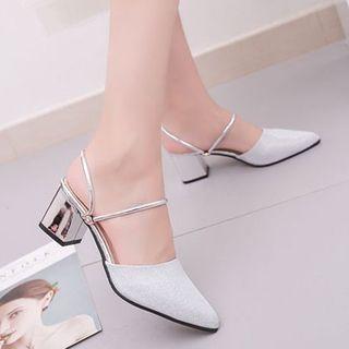 Glitter Block Heel Mary Jane Sandals