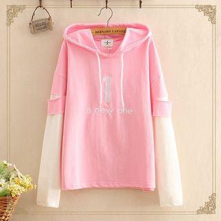 1 Embroidered Color-block Hooded Thin Sweater