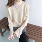Bell Sleeve Pleated Top / Knit Vest