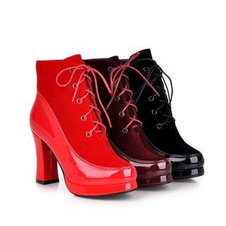 Block Heel Platform Panel Lace-up Short Boots